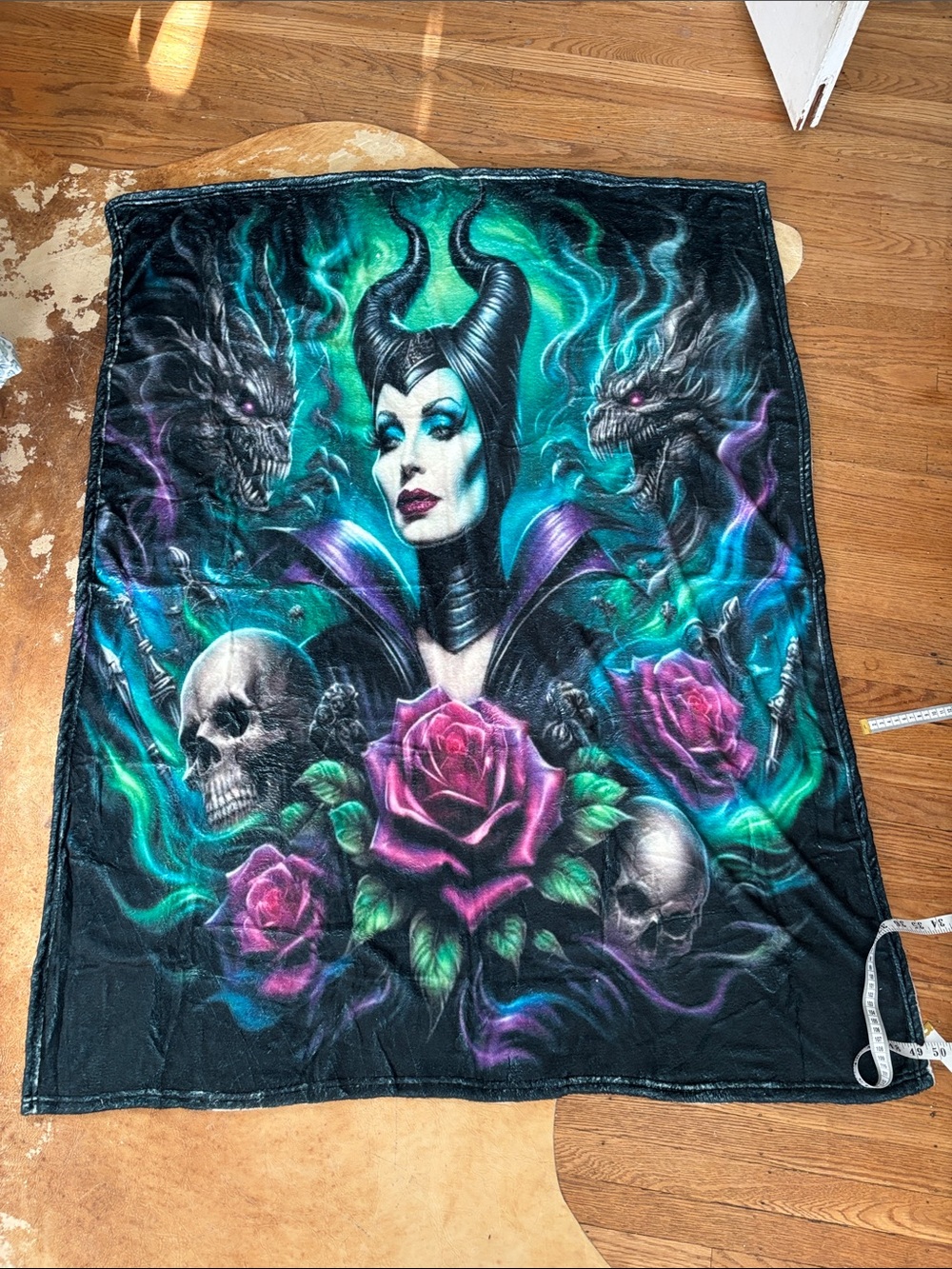 Maleficent Gothic Skull & Rose Throw Blanket - Black Teal Purple